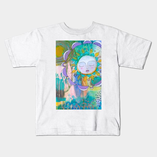 Mandala Moon Kids T-Shirt by gaea